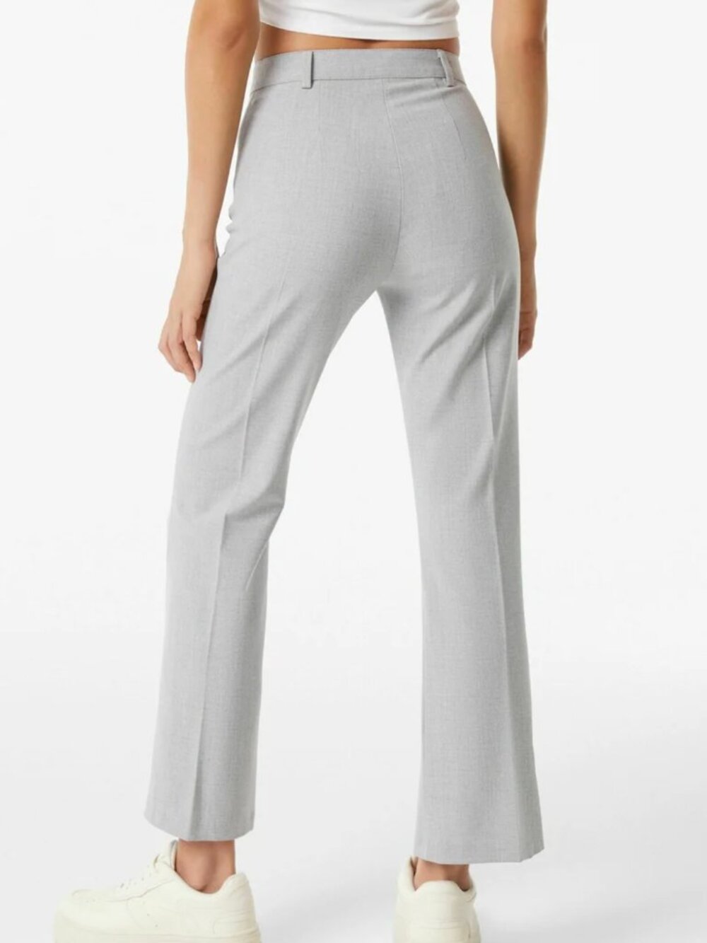 Bershka Kick Flare Cropped Trousers in Light Grey